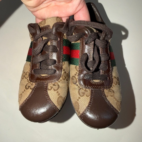 Gucci Kids Brown Sneakers with Green and Red Stripes - Picture 4 of 12